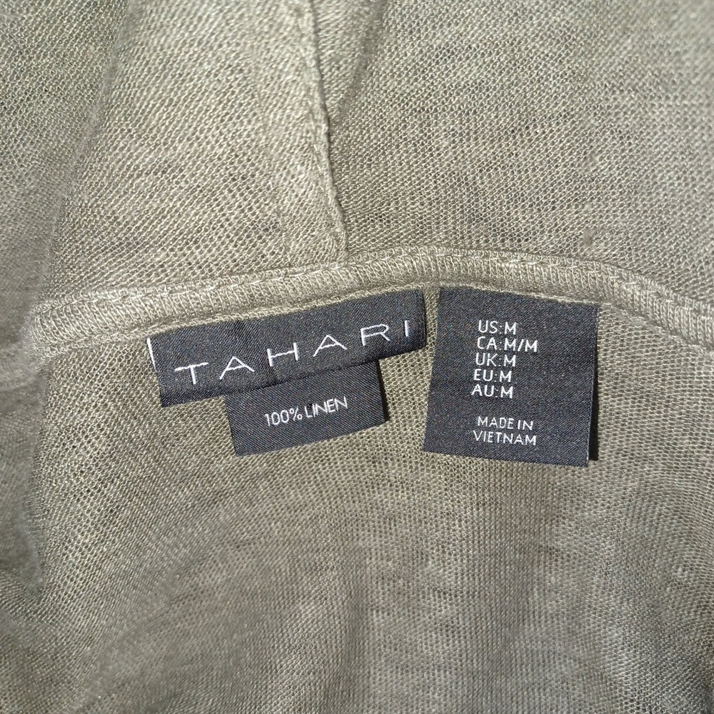 Tahari Womens M Linen Cardigan Hoodie Green Capsule Coastal Minimalist Layer - Picture 3 of 7